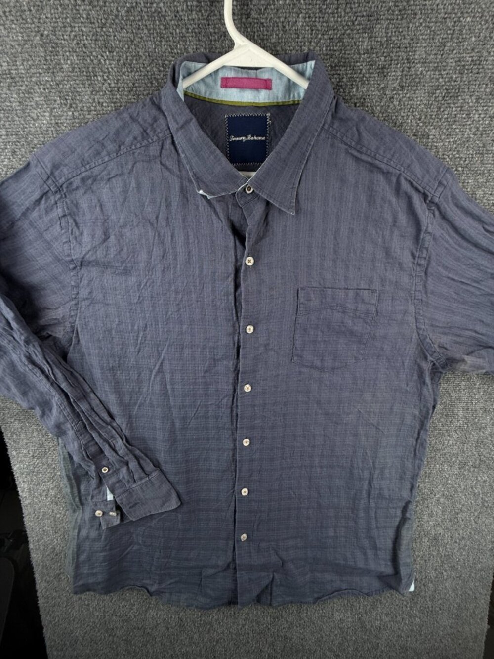Tommy Bahama Linen Cotton Blue Green Button Up Shirt Men Long Sleeve Woven *****